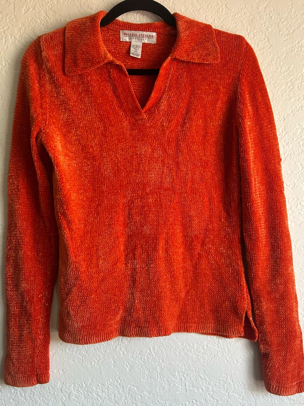 Valerie Stevens Orange V-Neck Collared Sweater